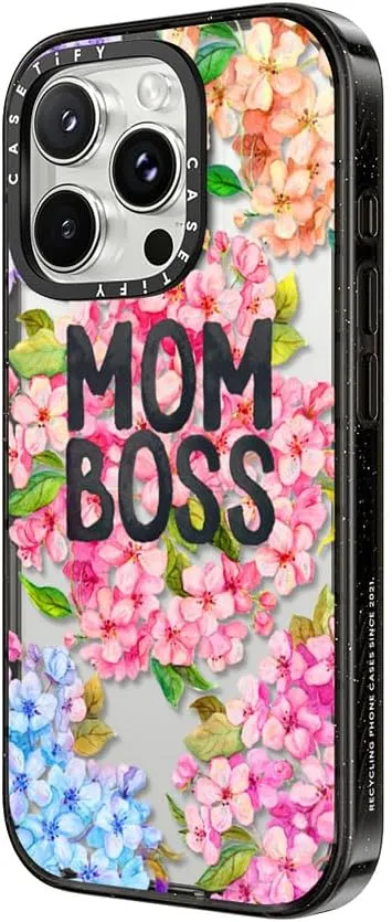 CASETiFY Impact Case for iPhone 16 Pro [Slim / 8.2 ft. 4X Military Grade Drop Protection/Wireless Charging Compatible] - MOM BOSS - Clear Black
