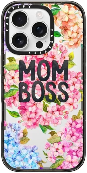 CASETiFY Impact Case for iPhone 16 Pro [Slim / 8.2 ft. 4X Military Grade Drop Protection/Wireless Charging Compatible] - MOM BOSS - Clear Black