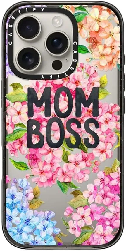 CASETiFY Impact Case for iPhone 16 Pro [Slim / 8.2 ft. 4X Military Grade Drop Protection/Wireless Charging Compatible] - MOM BOSS - Clear Black