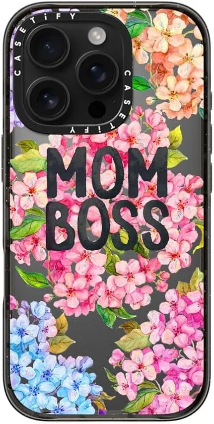 CASETiFY Impact Case for iPhone 16 Pro [Slim / 8.2 ft. 4X Military Grade Drop Protection/Wireless Charging Compatible] - MOM BOSS - Clear Black