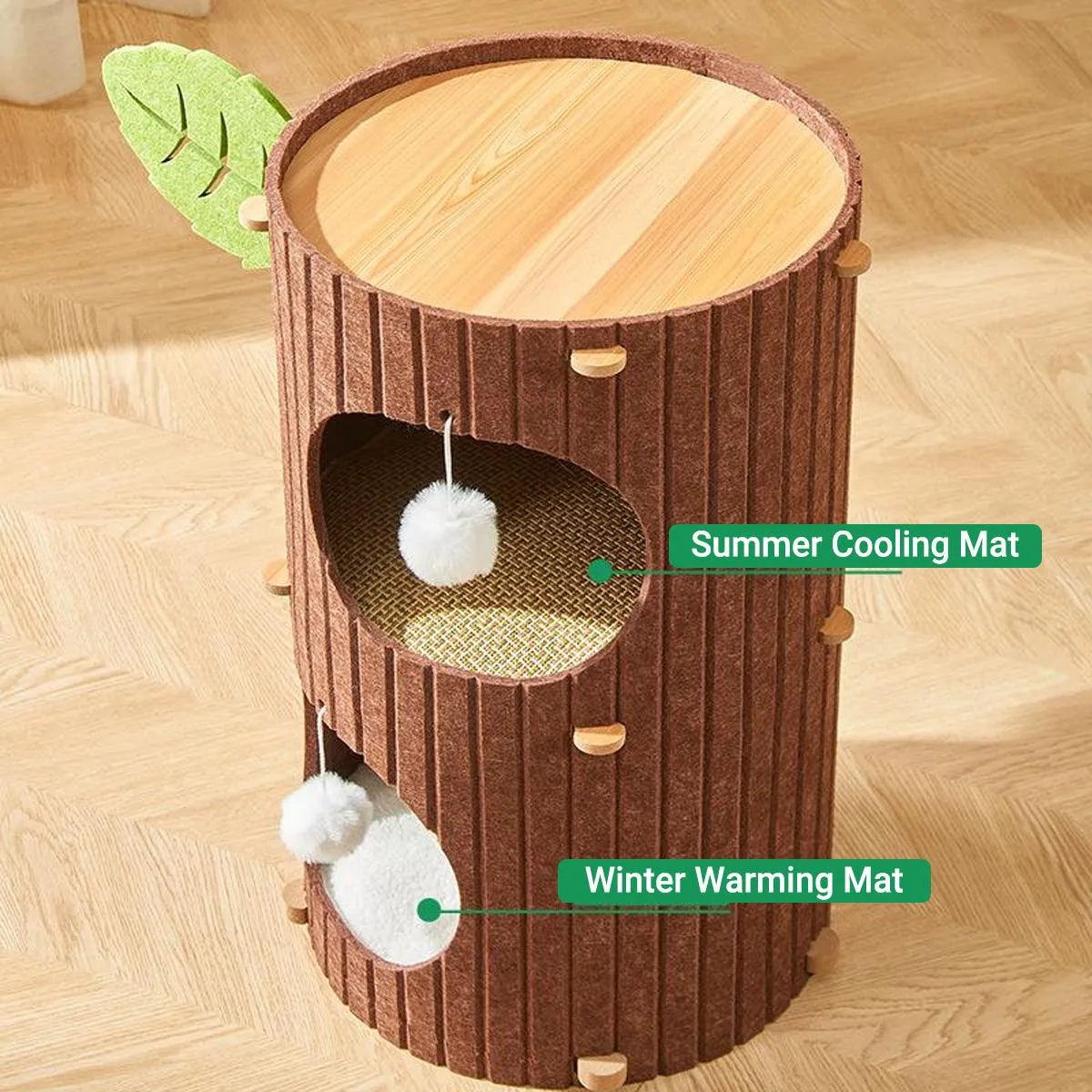 Cat House Nest Double Felt Bucket Tree Hole Enclosed Pet Bed Warm Sleeping Cave