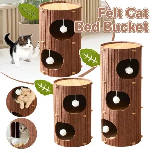 Cat House Nest Double Felt Bucket Tree Hole Enclosed Pet Bed Warm Sleeping Cave