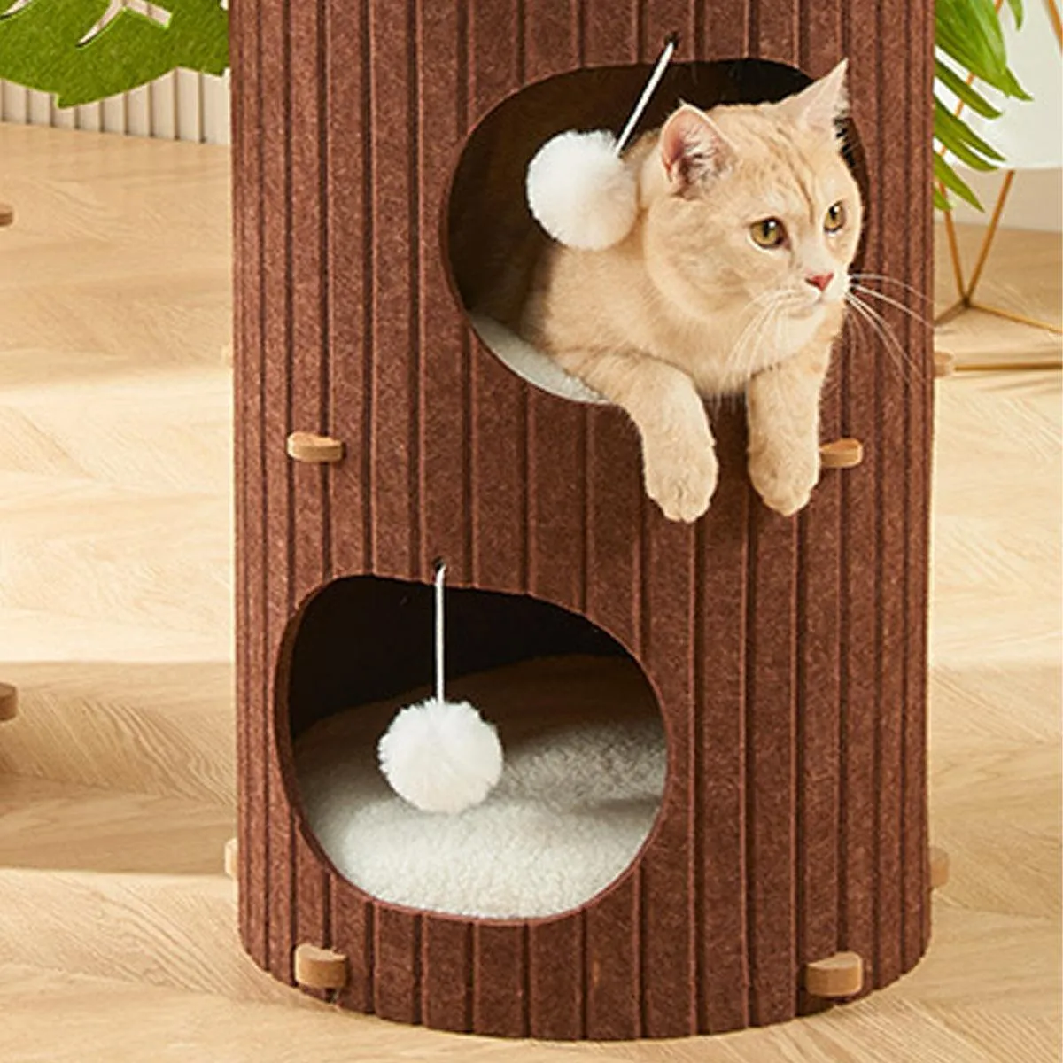 Cat House Nest Double Felt Bucket Tree Hole Enclosed Pet Bed Warm Sleeping Cave