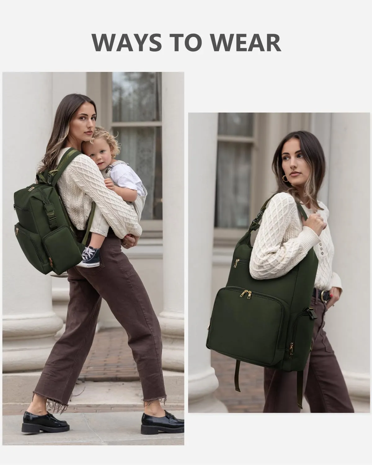 CEI-CEI Neoprene Diaper Bag Backpack with Insulated Pockets, Large Newborn Baby Maternity Bags Travel Tote with Changing Pad Mother‘s Day Gift (Army Green)