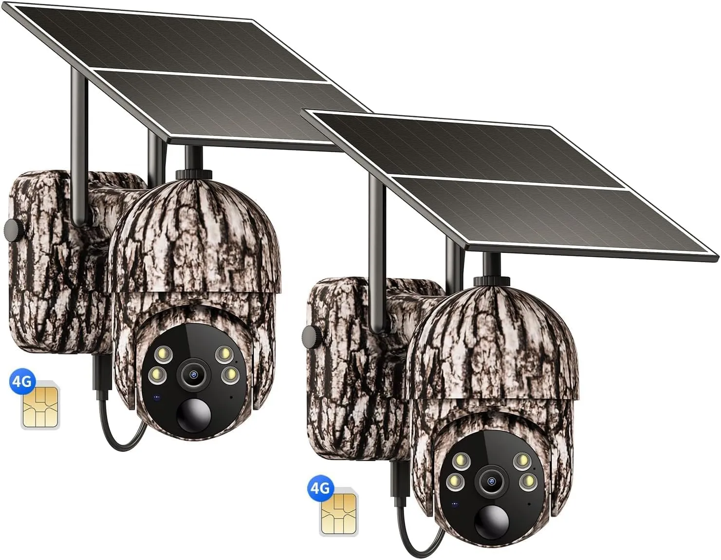 Cellular Trail Cameras 3rd- 4G LTE SIM Card, Support Unlimited Data Plan, 2K Live Streaming, 360° Rotating Viewing, Motion Activated, Remote Access, Solar Powered Game/Deer Camera (2 Pack)