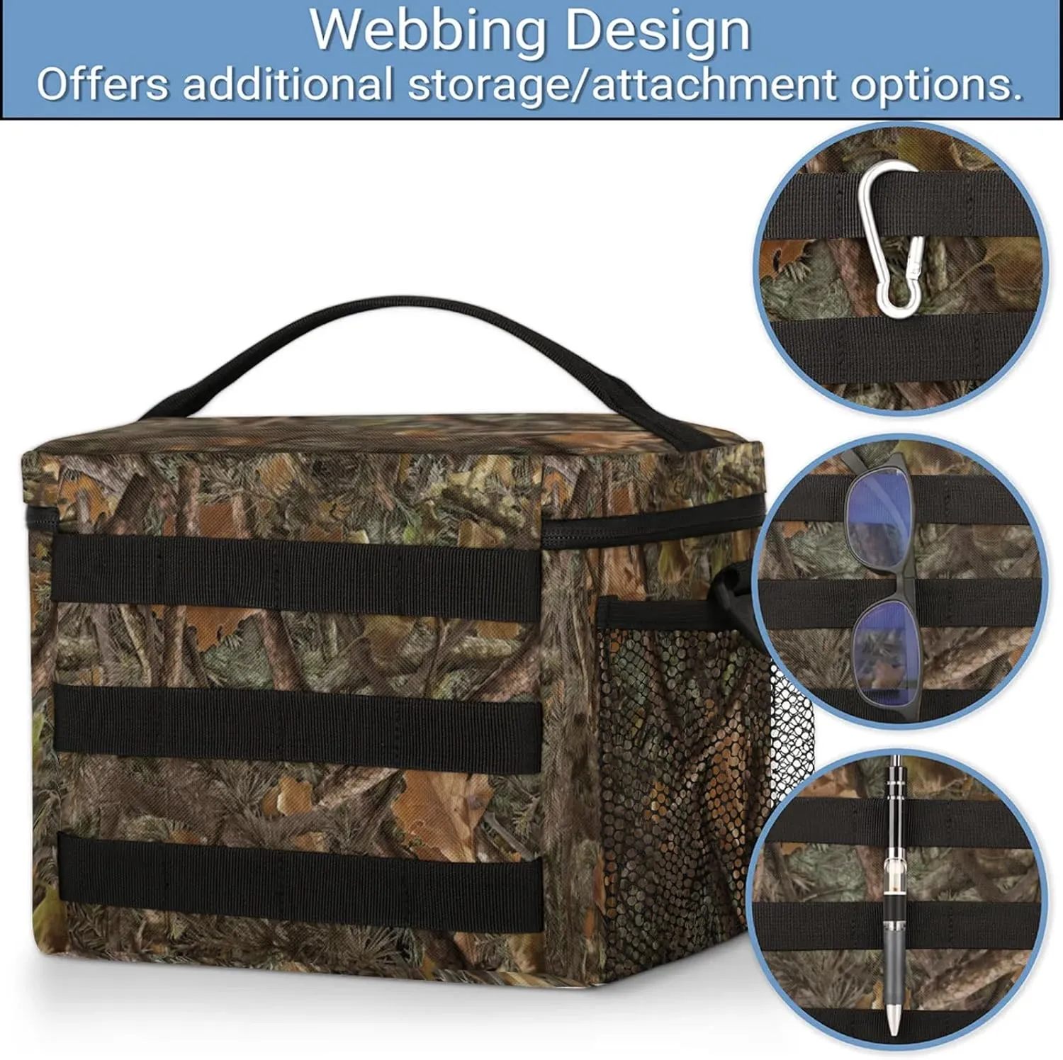cfpolar Tactical Lunch Box for Men, Forest Camouflage Branches Insulated Lunch Bag Adult, Small Lunch Pail Leakproof Waterproof Cooler Bag, for Work Outdoor Beach Camping Travel, 12 Cans/7