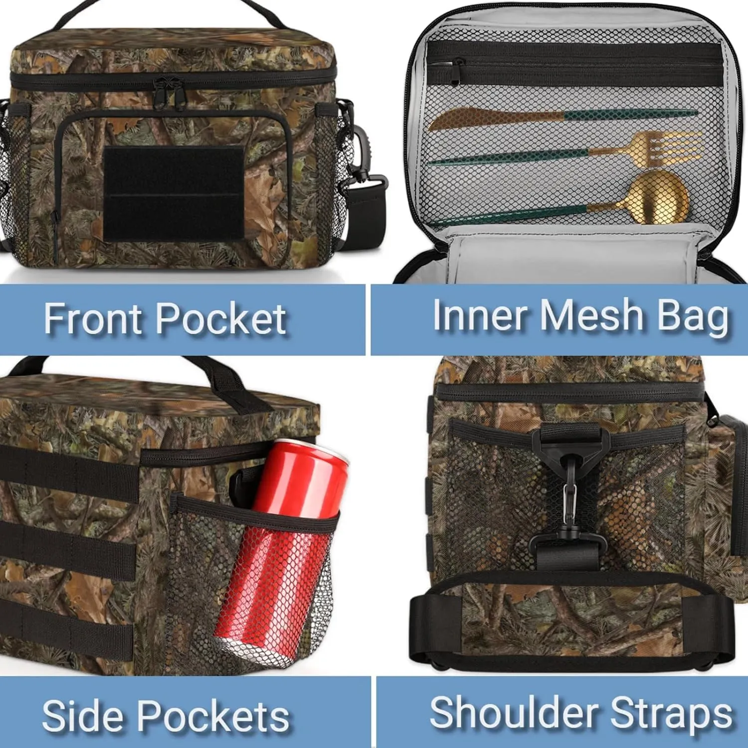 cfpolar Tactical Lunch Box for Men, Forest Camouflage Branches Insulated Lunch Bag Adult, Small Lunch Pail Leakproof Waterproof Cooler Bag, for Work Outdoor Beach Camping Travel, 12 Cans/7