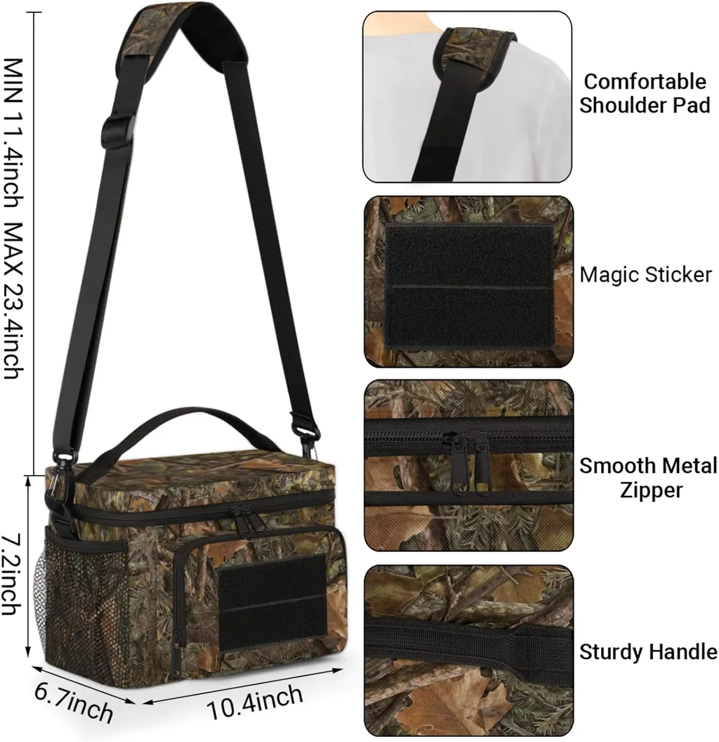 cfpolar Tactical Lunch Box for Men, Forest Camouflage Branches Insulated Lunch Bag Adult, Small Lunch Pail Leakproof Waterproof Cooler Bag, for Work Outdoor Beach Camping Travel, 12 Cans/7