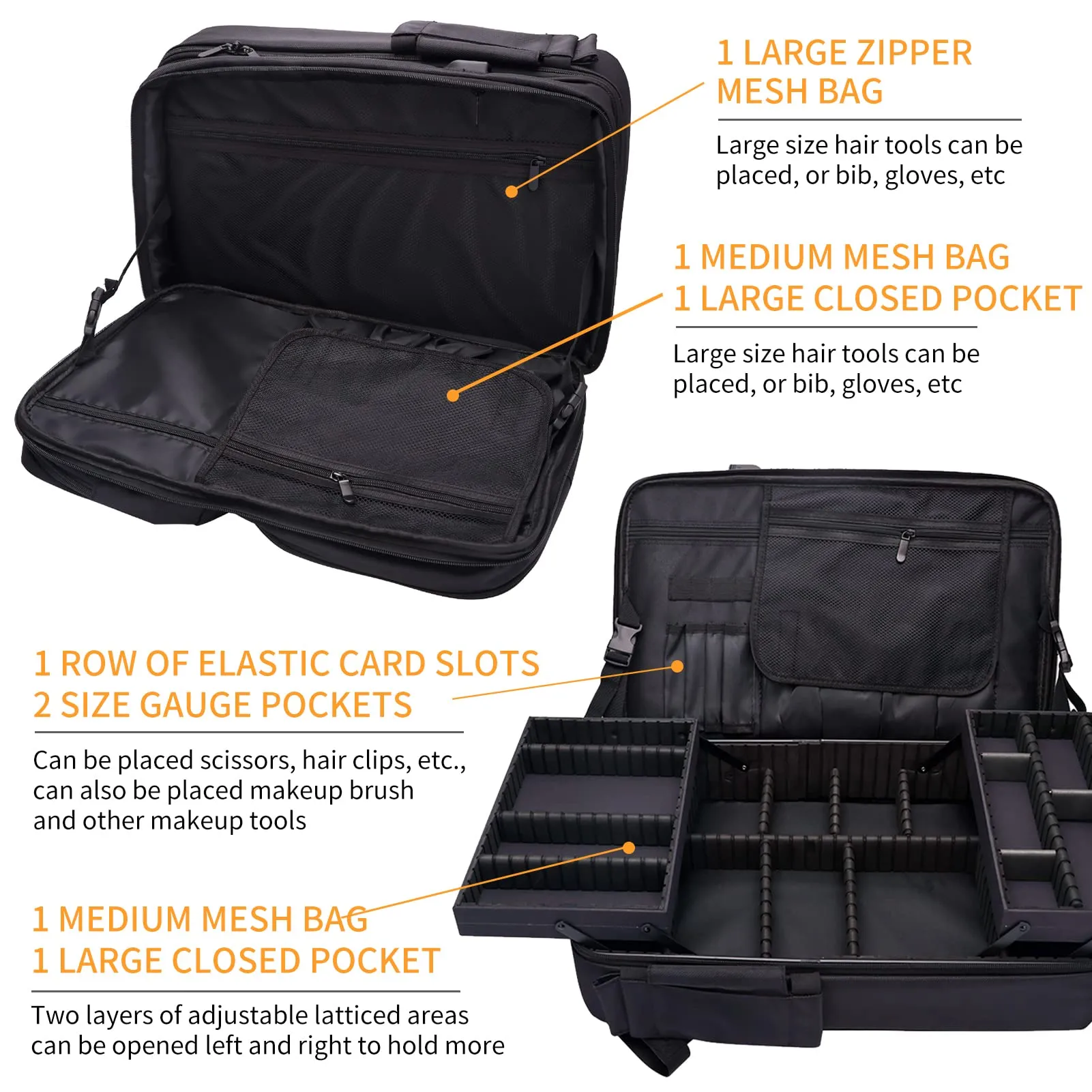 CGBARBER Large Makeup Backpack, Professional Barber Travel Backpack Sliding Trays with Adjustable Dividers Cosmetic Storage Organizer (Black)