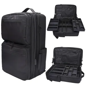 CGBARBER Large Makeup Backpack, Professional Barber Travel Backpack Sliding Trays with Adjustable Dividers Cosmetic Storage Organizer (Black)