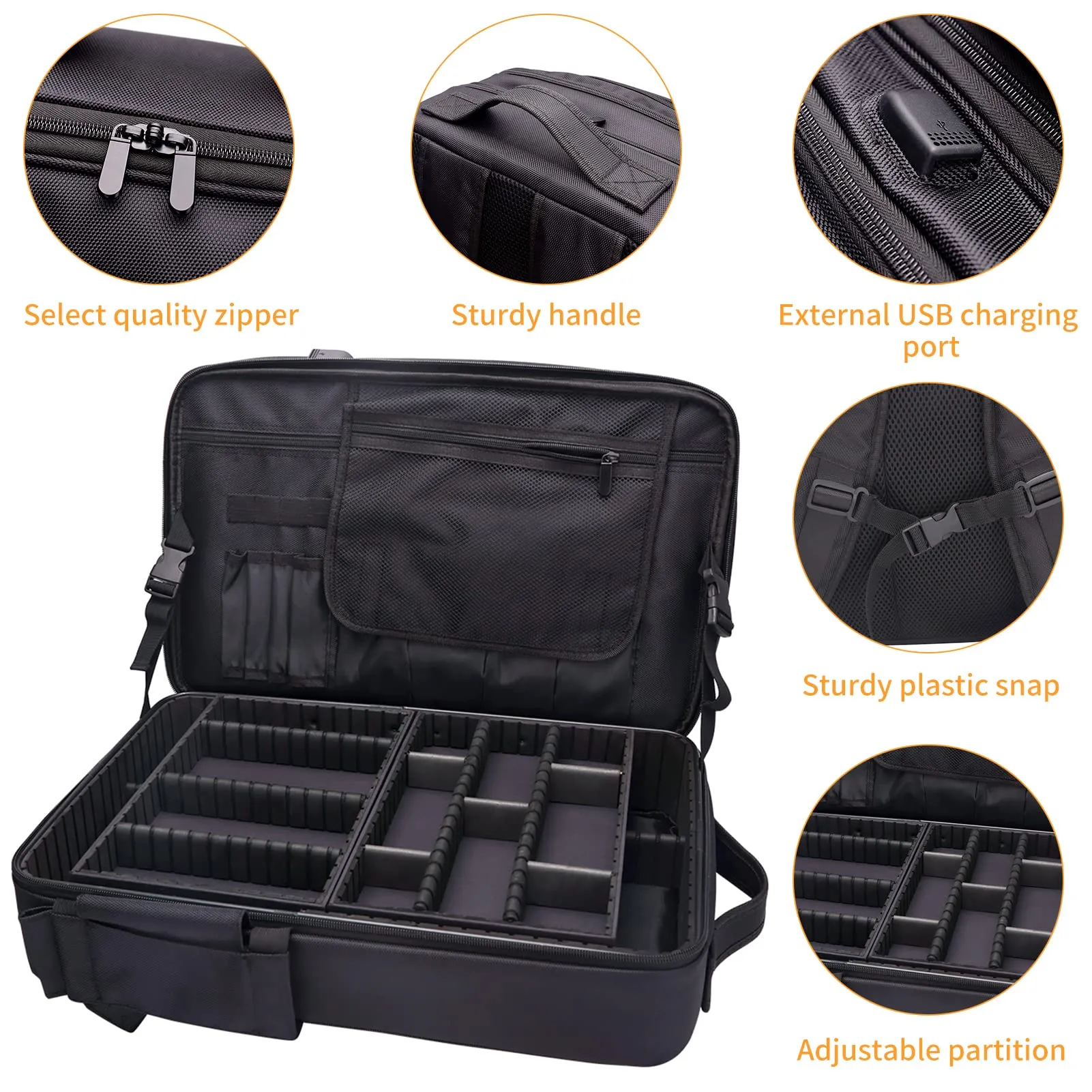 CGBARBER Large Makeup Backpack, Professional Barber Travel Backpack Sliding Trays with Adjustable Dividers Cosmetic Storage Organizer (Black)