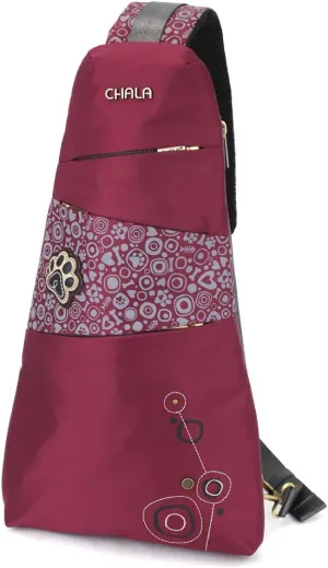 CHALA CV-Escape Sling Backpack - Women Nylon RFID Crossbody Sling Bag - Pawprint - burgundy