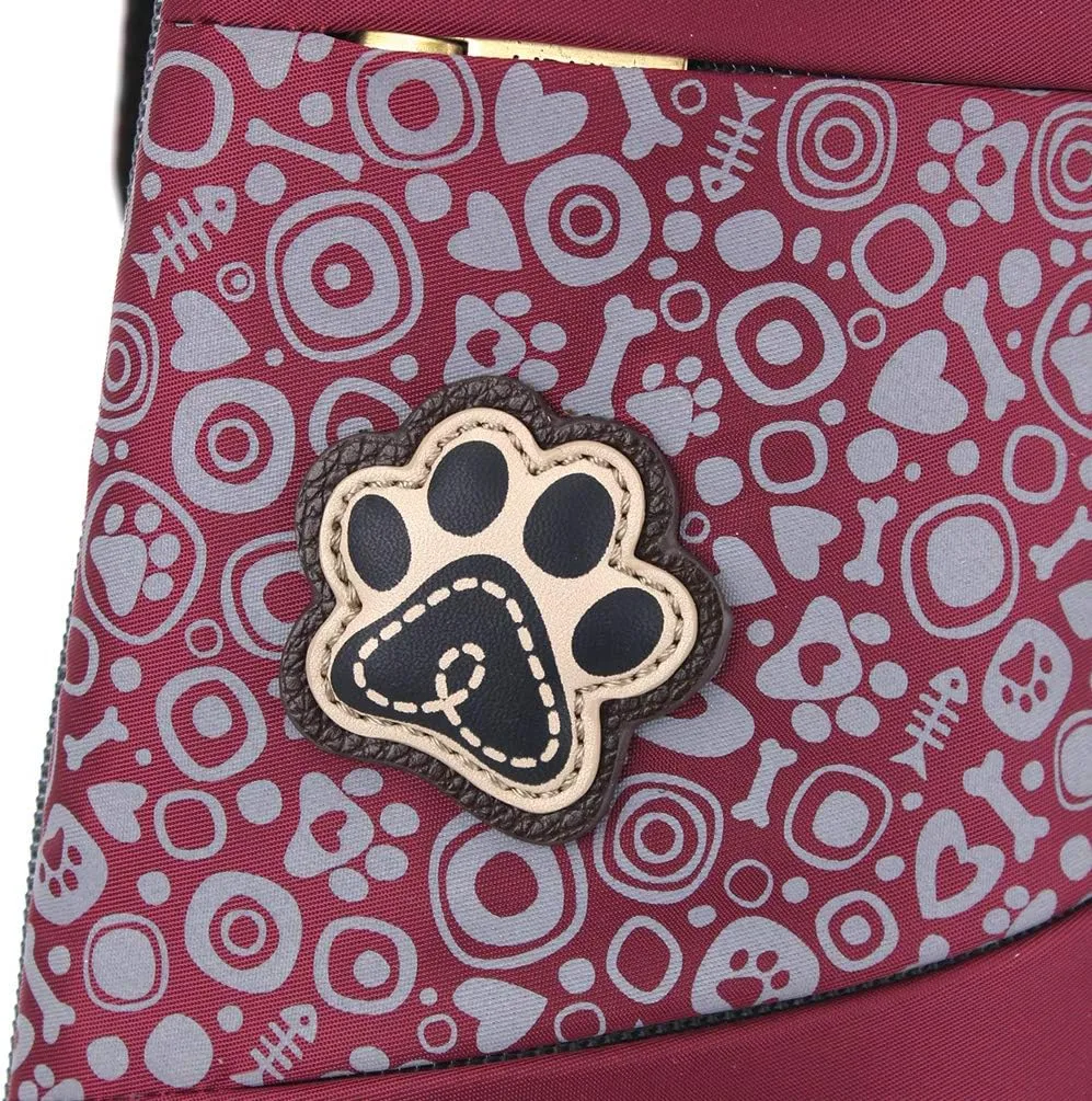 CHALA CV-Escape Sling Backpack - Women Nylon RFID Crossbody Sling Bag - Pawprint - burgundy