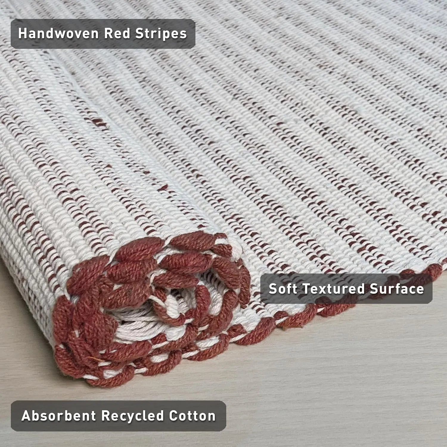 Chardin Home Rust & Ivory Providence Throw - 2x6 Feet | Hand Woven Farmhouse Rug | Great in Kitchens, Entryways, Bathrooms & Meditation Spaces | Machine Washable & Reversible Cotton Rug