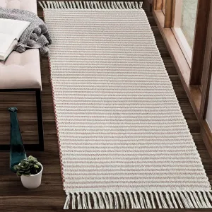 Chardin Home Rust & Ivory Providence Throw - 2x6 Feet | Hand Woven Farmhouse Rug | Great in Kitchens, Entryways, Bathrooms & Meditation Spaces | Machine Washable & Reversible Cotton Rug