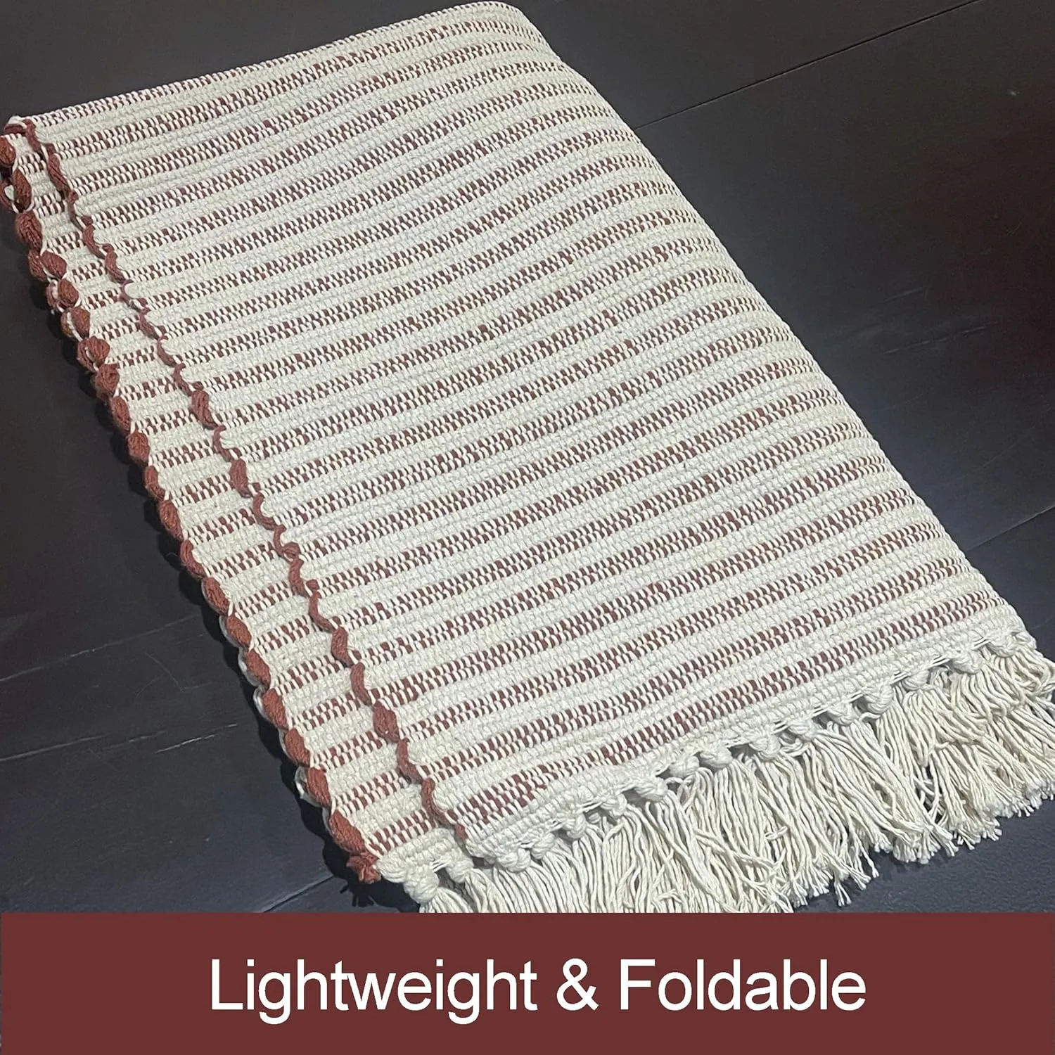 Chardin Home Rust & Ivory Providence Throw - 2x6 Feet | Hand Woven Farmhouse Rug | Great in Kitchens, Entryways, Bathrooms & Meditation Spaces | Machine Washable & Reversible Cotton Rug