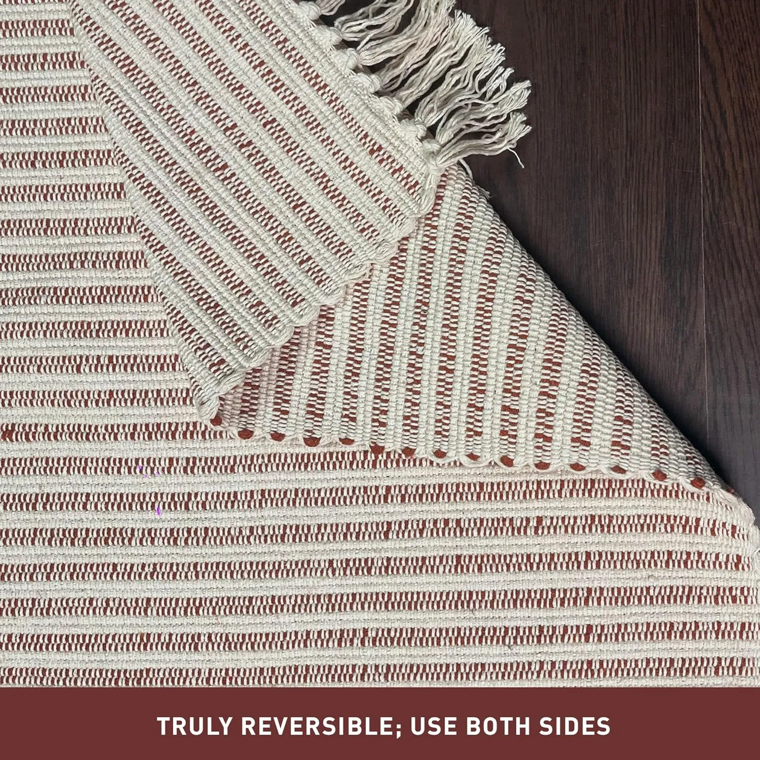 Chardin Home Rust & Ivory Providence Throw - 2x6 Feet | Hand Woven Farmhouse Rug | Great in Kitchens, Entryways, Bathrooms & Meditation Spaces | Machine Washable & Reversible Cotton Rug