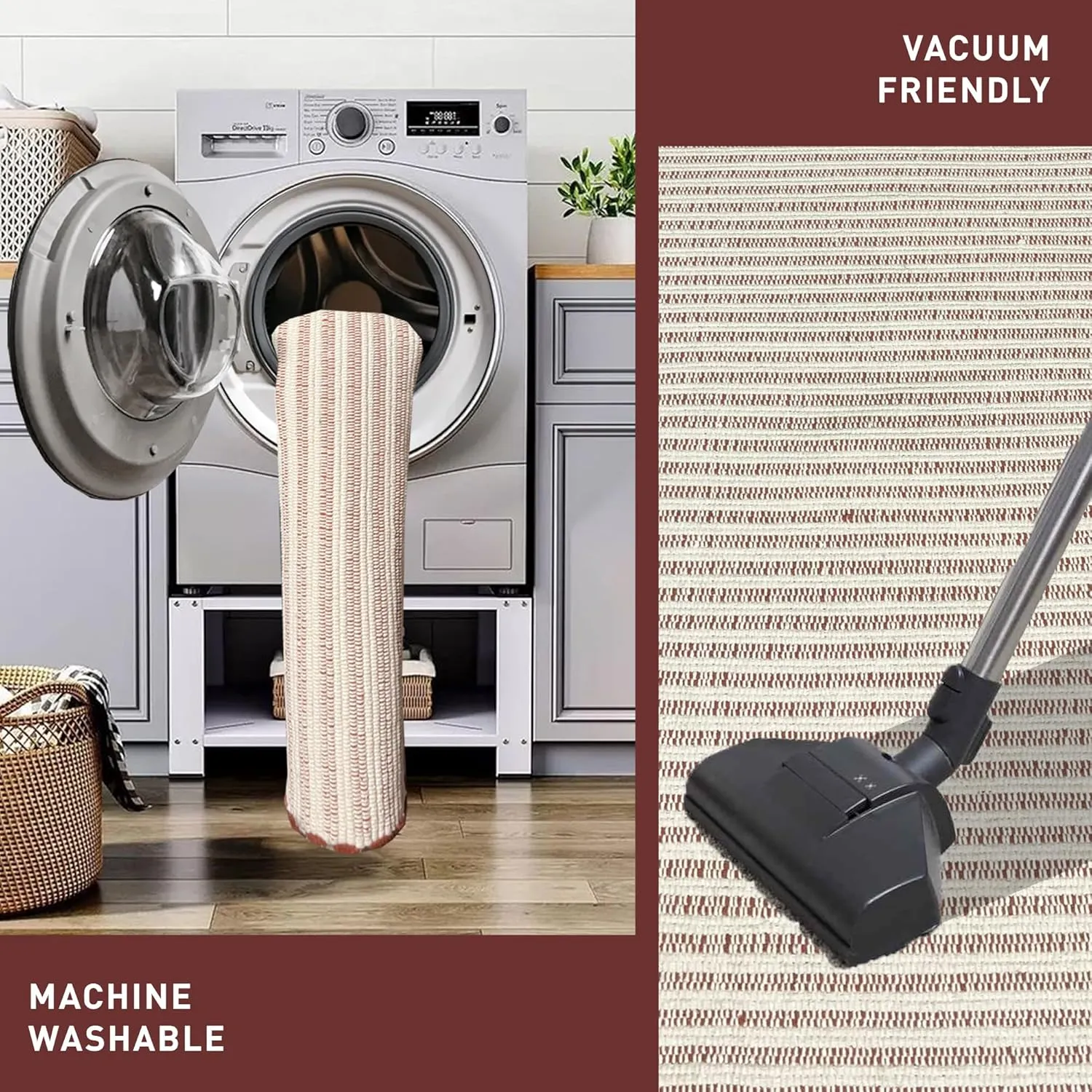 Chardin Home Rust & Ivory Providence Throw - 2x6 Feet | Hand Woven Farmhouse Rug | Great in Kitchens, Entryways, Bathrooms & Meditation Spaces | Machine Washable & Reversible Cotton Rug