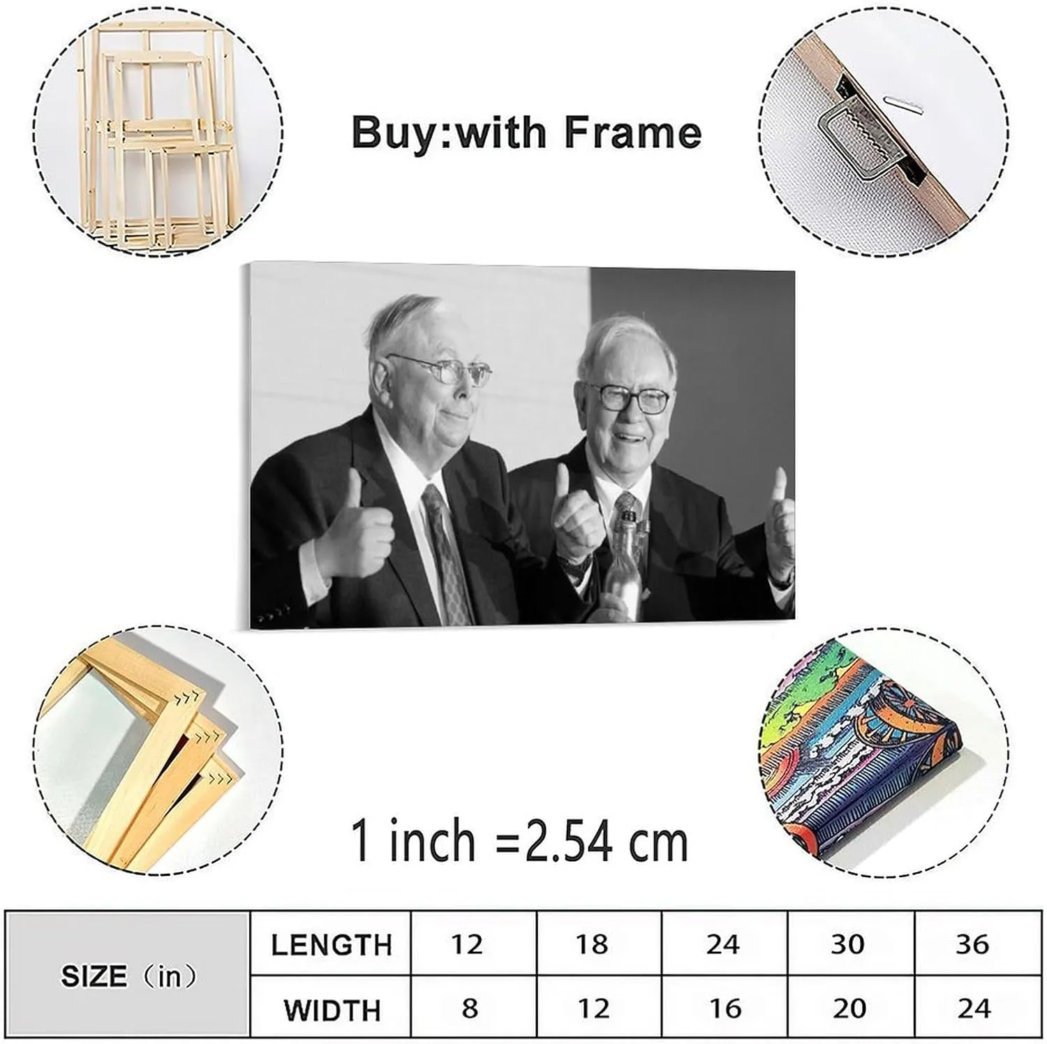 Charlie Mungers And Warren Buffett Black And White Portrait Art Posters (2) Canvas Painting Wall Art Poster for Bedroom Living Room Decor 30x20inch(75x50cm) Frame-style