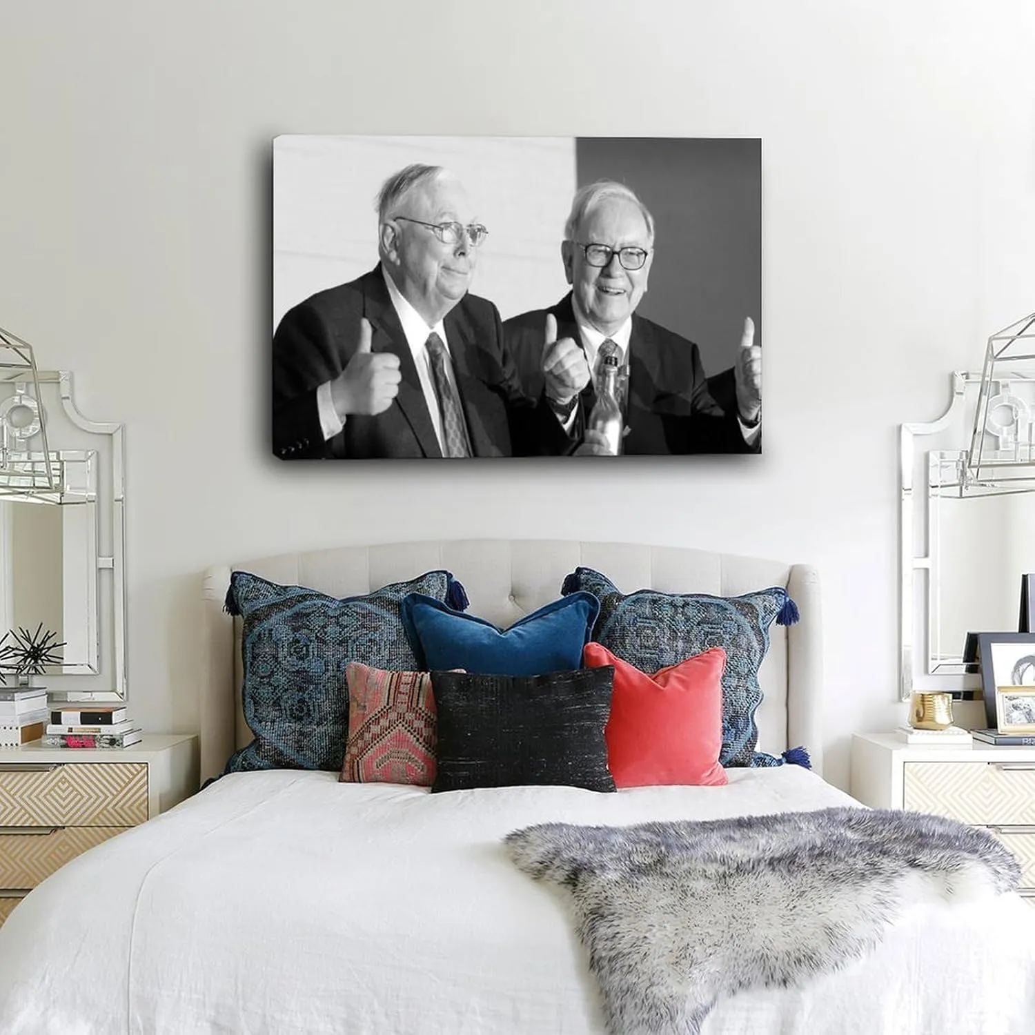 Charlie Mungers And Warren Buffett Black And White Portrait Art Posters (2) Canvas Painting Wall Art Poster for Bedroom Living Room Decor 30x20inch(75x50cm) Frame-style