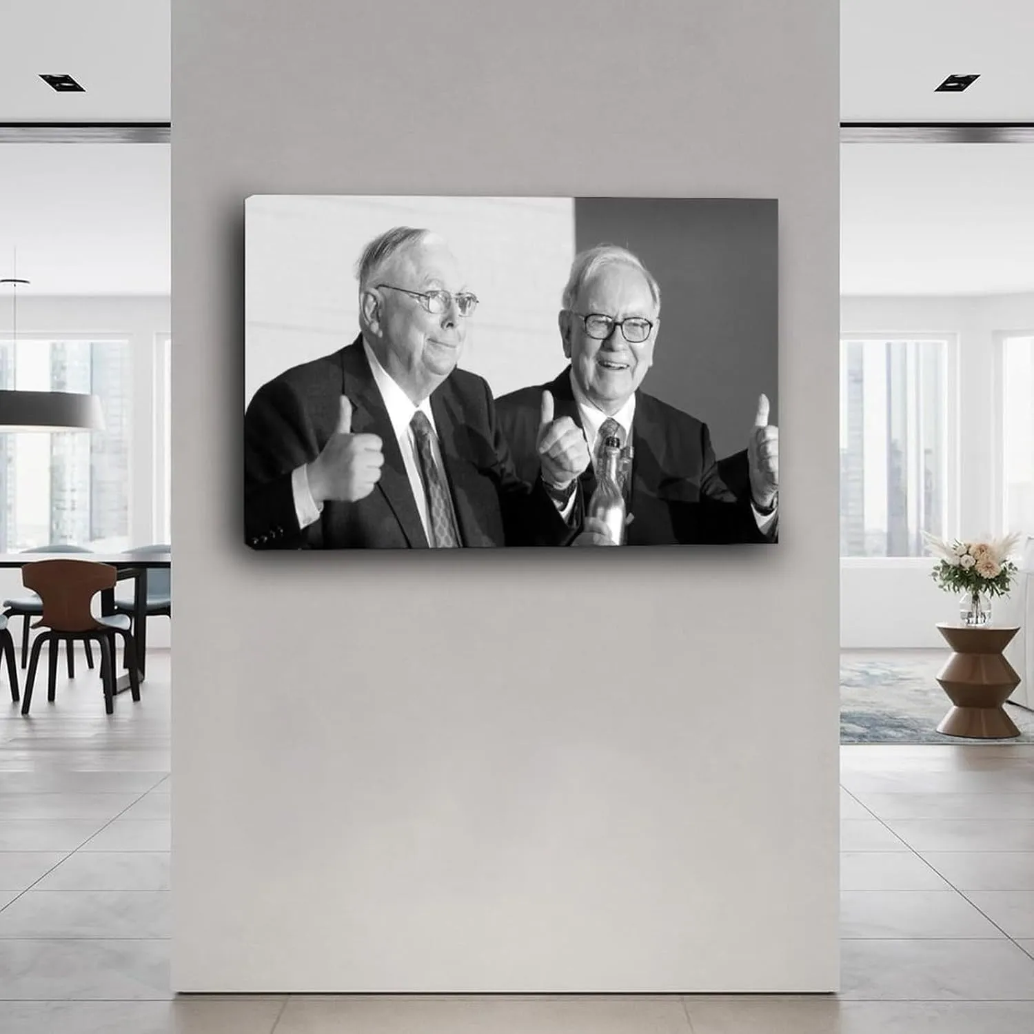 Charlie Mungers And Warren Buffett Black And White Portrait Art Posters (2) Canvas Painting Wall Art Poster for Bedroom Living Room Decor 30x20inch(75x50cm) Frame-style