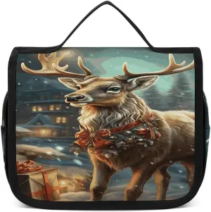 Christmas Gift Reindeer Toiletry Bag For Women Waterproof Travel Cosmetic Bags Bathroom Hanging Storage Bag