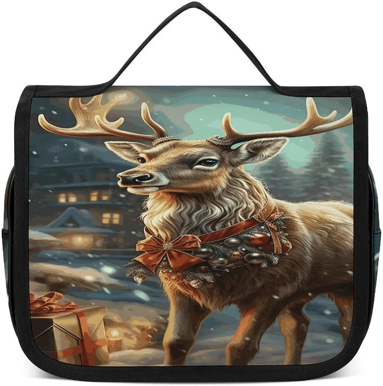 Christmas Gift Reindeer Toiletry Bag For Women Waterproof Travel Cosmetic Bags Bathroom Hanging Storage Bag