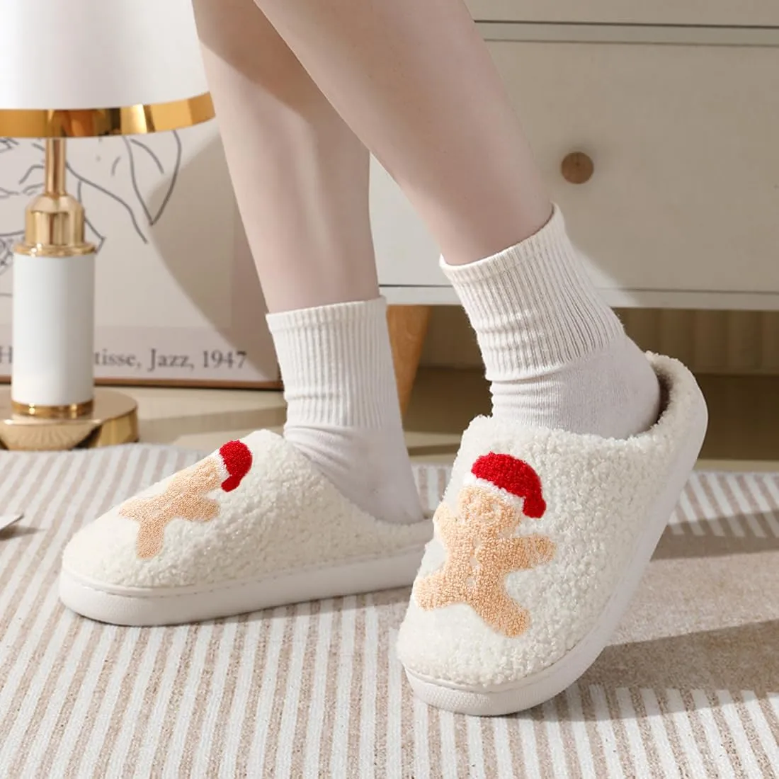 Christmas Slippers for Womens Mens Plush Warm Christmas Reindeer Moose Santa Claus Elk Slippers Winter Soft Fuzzy House Slippers Cozy Indoor Shoes, Christmas Gifts For Girls Wife Girlfriend