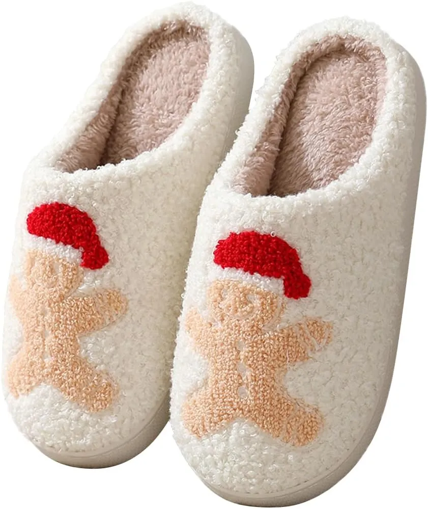 Christmas Slippers for Womens Mens Plush Warm Christmas Reindeer Moose Santa Claus Elk Slippers Winter Soft Fuzzy House Slippers Cozy Indoor Shoes, Christmas Gifts For Girls Wife Girlfriend
