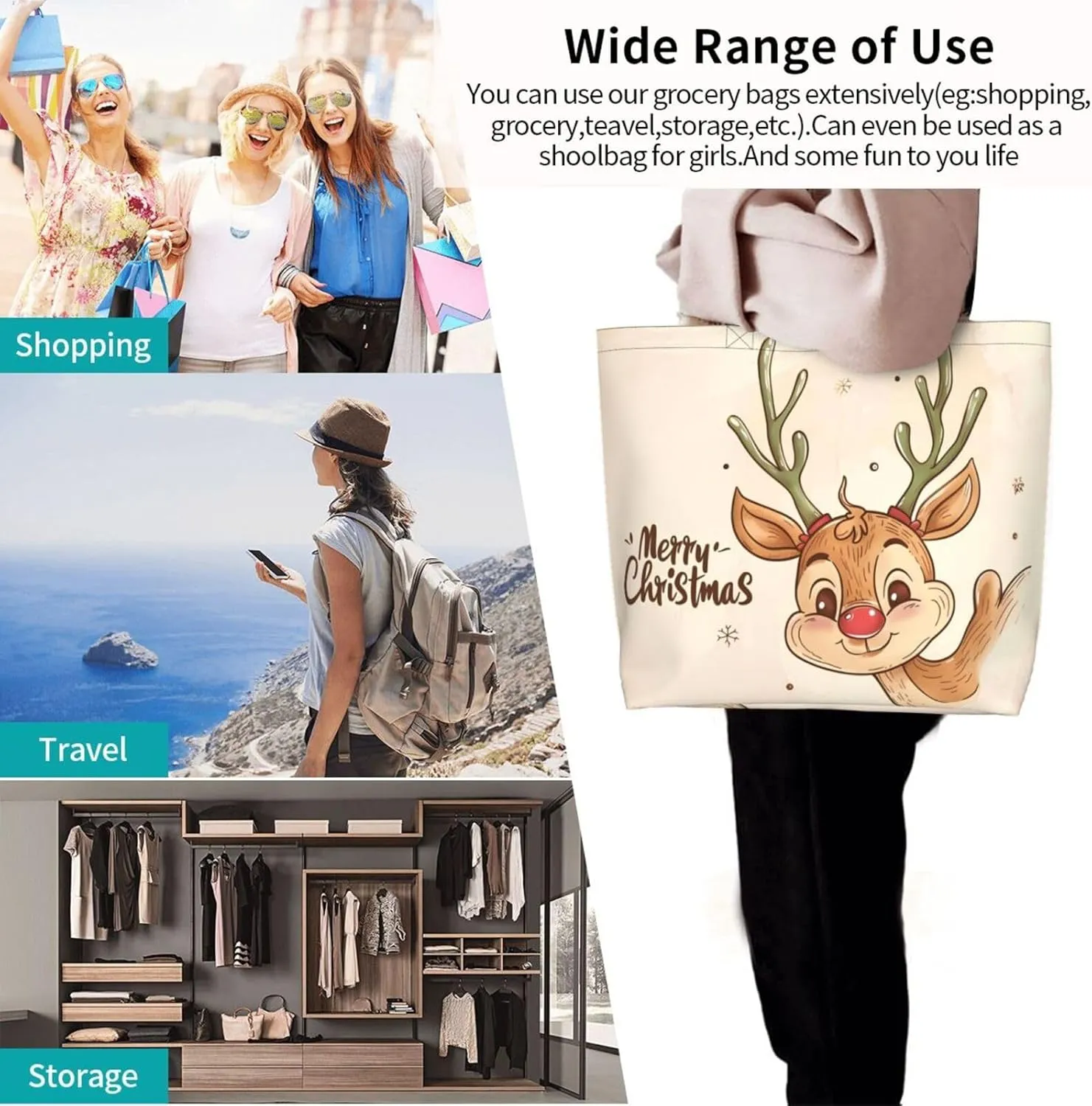 Christmas Tote Bags women Large shopping Bag Christmas Handbags Travel Bags