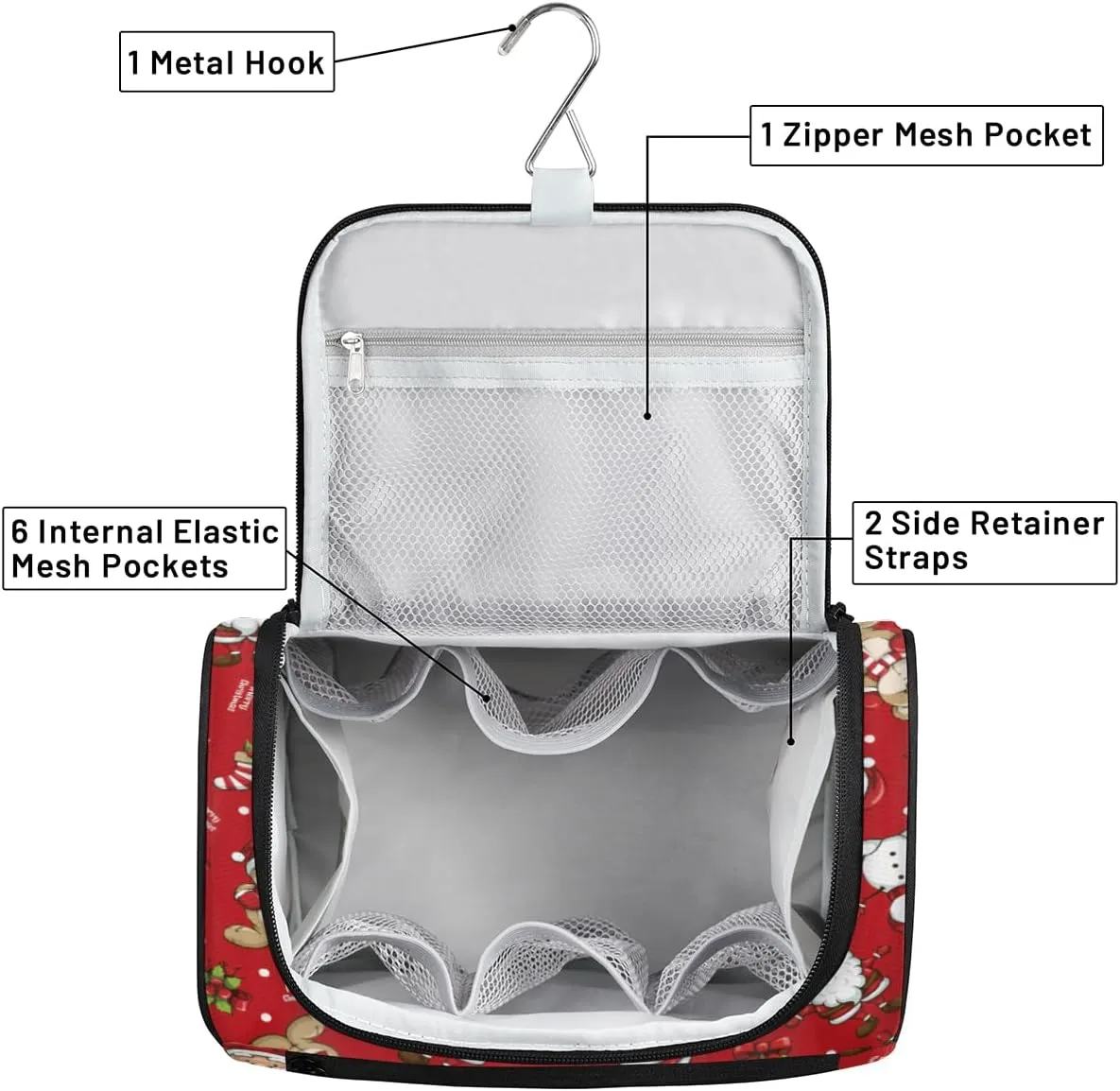 Christmas Xmas Decor Travel Makeup Bag for Women Men Santa Claus Snowman Portable Waterproof Cosmetic Bag Toiletry Bag Make up Case Organizer Bathroom Shower Bag with Handle Travel Accessories