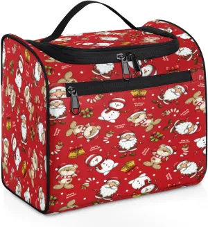 Christmas Xmas Decor Travel Makeup Bag for Women Men Santa Claus Snowman Portable Waterproof Cosmetic Bag Toiletry Bag Make up Case Organizer Bathroom Shower Bag with Handle Travel Accessories