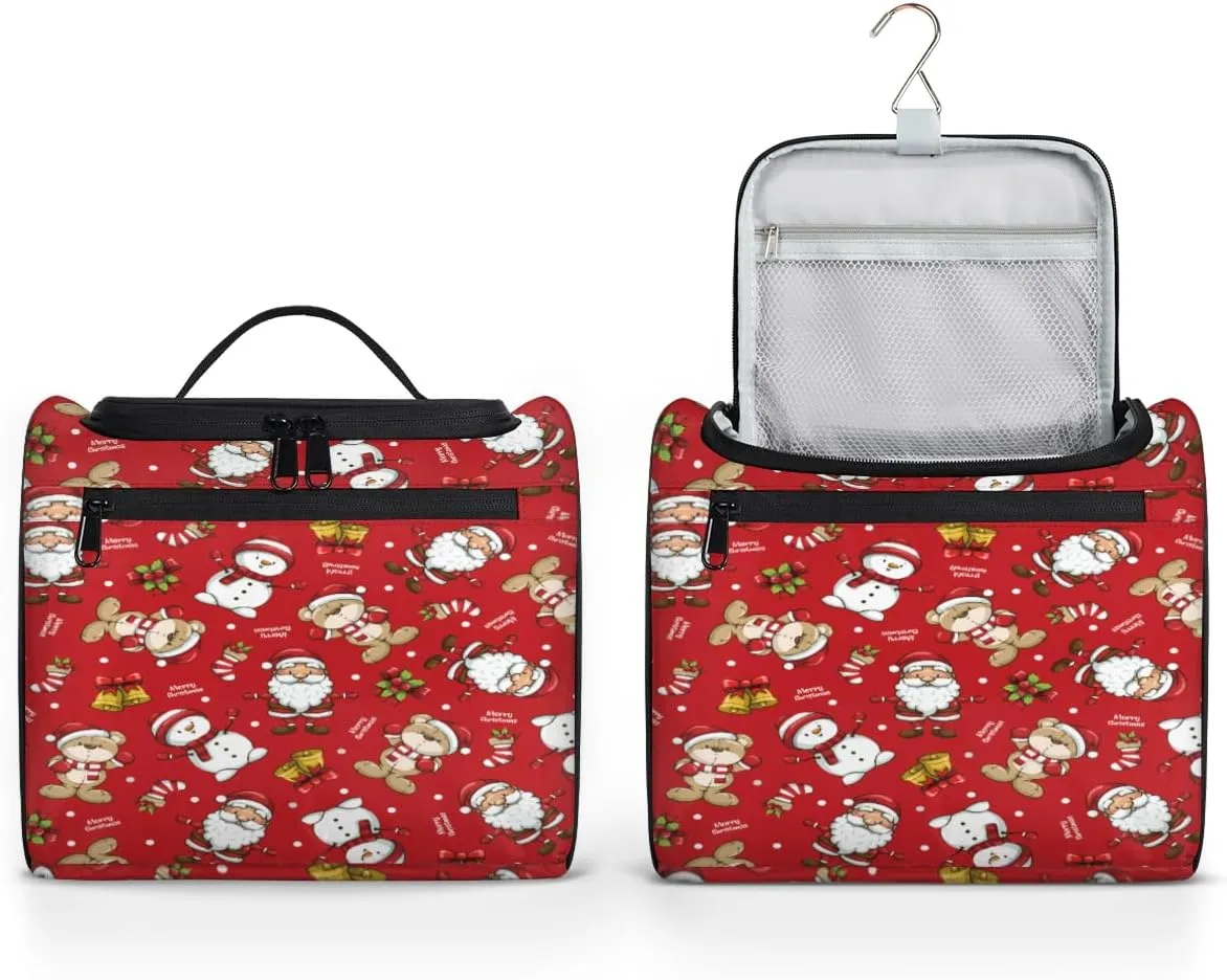 Christmas Xmas Decor Travel Makeup Bag for Women Men Santa Claus Snowman Portable Waterproof Cosmetic Bag Toiletry Bag Make up Case Organizer Bathroom Shower Bag with Handle Travel Accessories