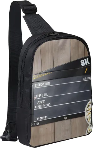 Cinema Movie Clapboard And Popcorn Dual Pocket Chest Bag - Versatile Purse, Sling Purse - Ideal for Concerts, Sports, Travelling, & More