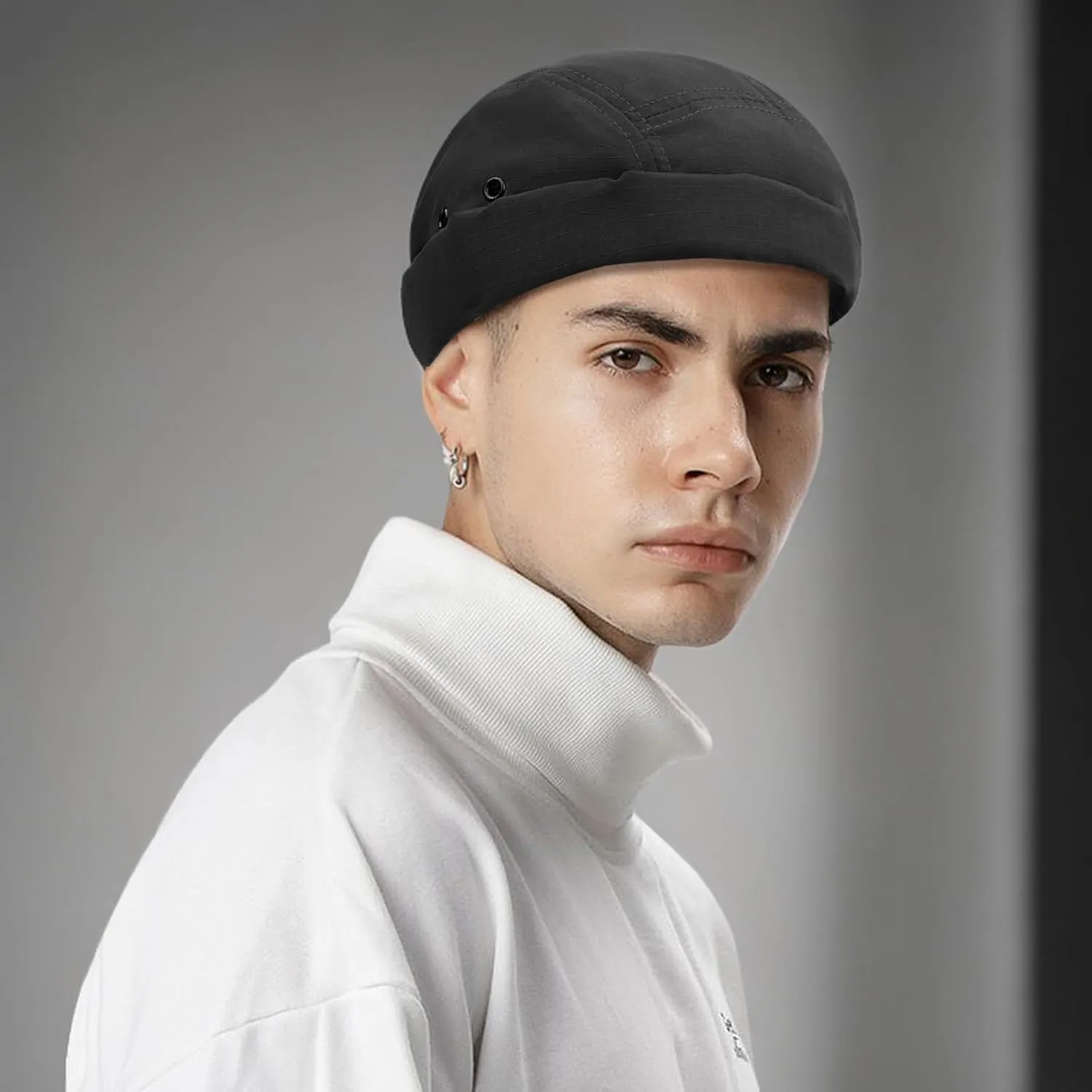 CLAPE Brimless Cap for Men Lightweight Breathable Nylon 5 Panel Docker Cap Waterproof No Visor Worker Rolled Cuff Leon Hat