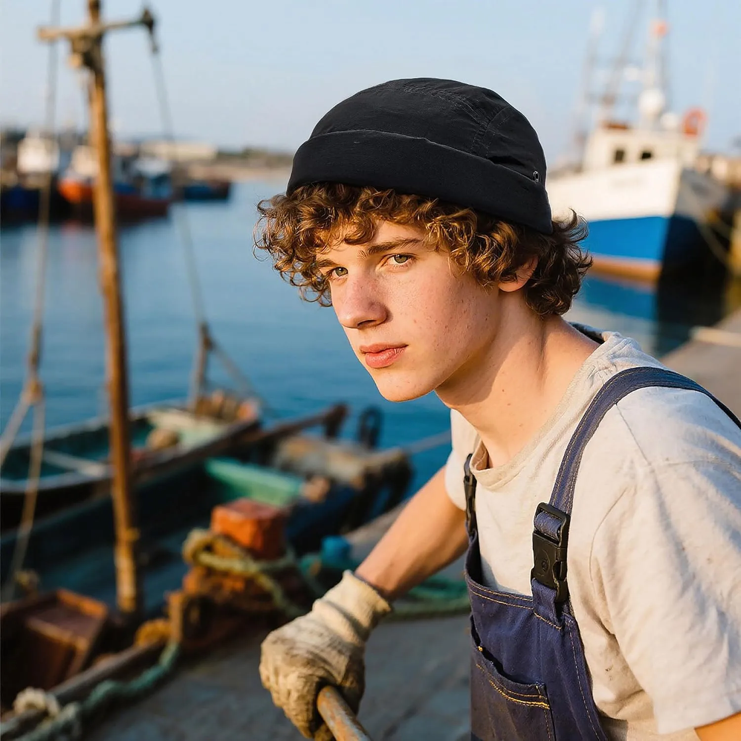 CLAPE Brimless Cap for Men Lightweight Breathable Nylon 5 Panel Docker Cap Waterproof No Visor Worker Rolled Cuff Leon Hat