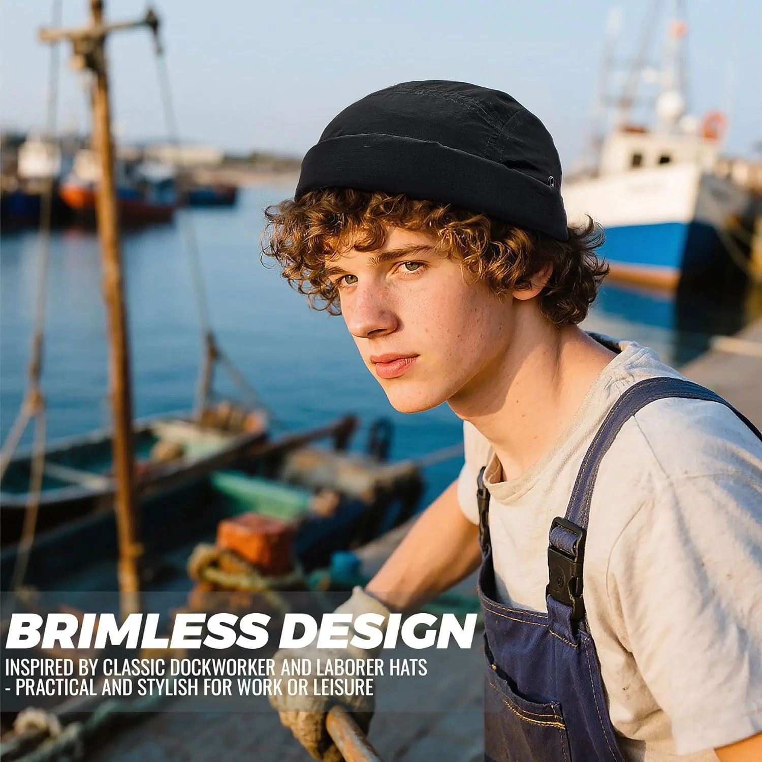 CLAPE Brimless Cap for Men Lightweight Breathable Nylon 5 Panel Docker Cap Waterproof No Visor Worker Rolled Cuff Leon Hat
