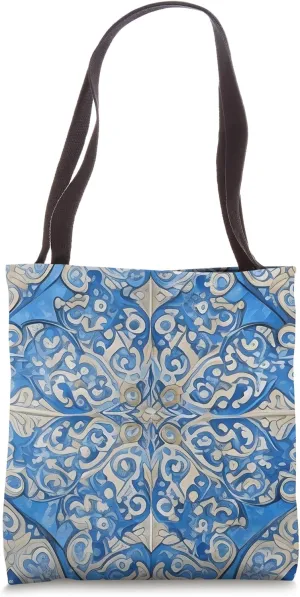 Classic Blue Mediterranean Spanish Pattern Summer Portuguese Tote Bag