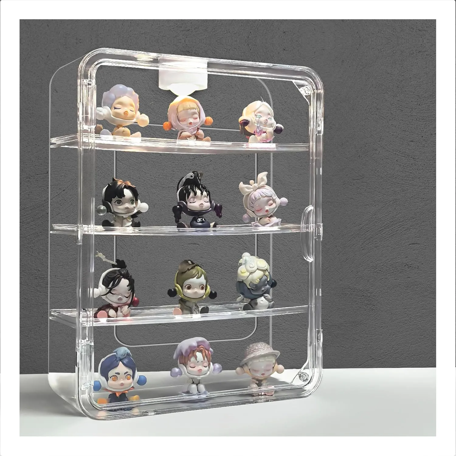 Clear Display Case with Light, Clear Display Case for Figures, Acrylic Storage Organizers Box with Magnetic Door, Wall-Mounted Dustproof Showcase for Collectibles Action Figure (4 Tier)