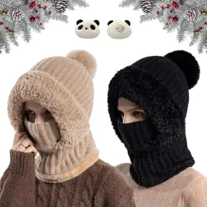Clockwisek Women's Knitted Hat in Autumn and Winter, Wind-Resistant Warm Scarf Hat Face Mask Hooded Scarf Integrated