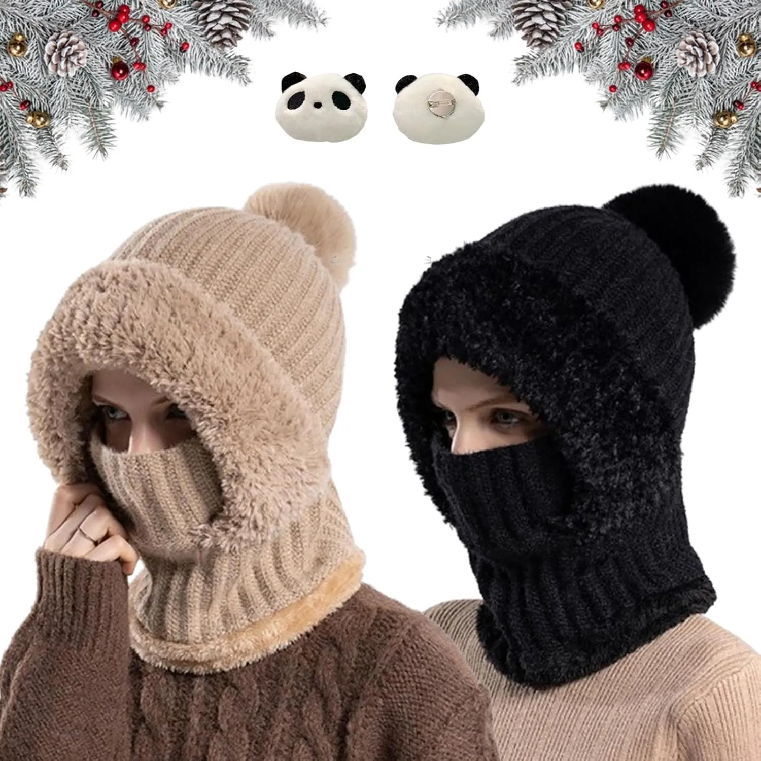 Clockwisek Women's Knitted Hat in Autumn and Winter, Wind-Resistant Warm Scarf Hat Face Mask Hooded Scarf Integrated