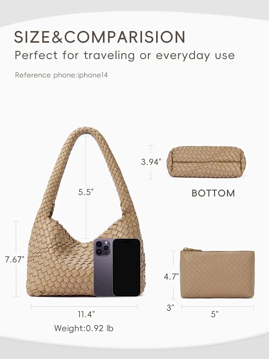CLUCI Woven Shoulder Bag for Women，Vegan Leather Purse Tote Handbag 2PS