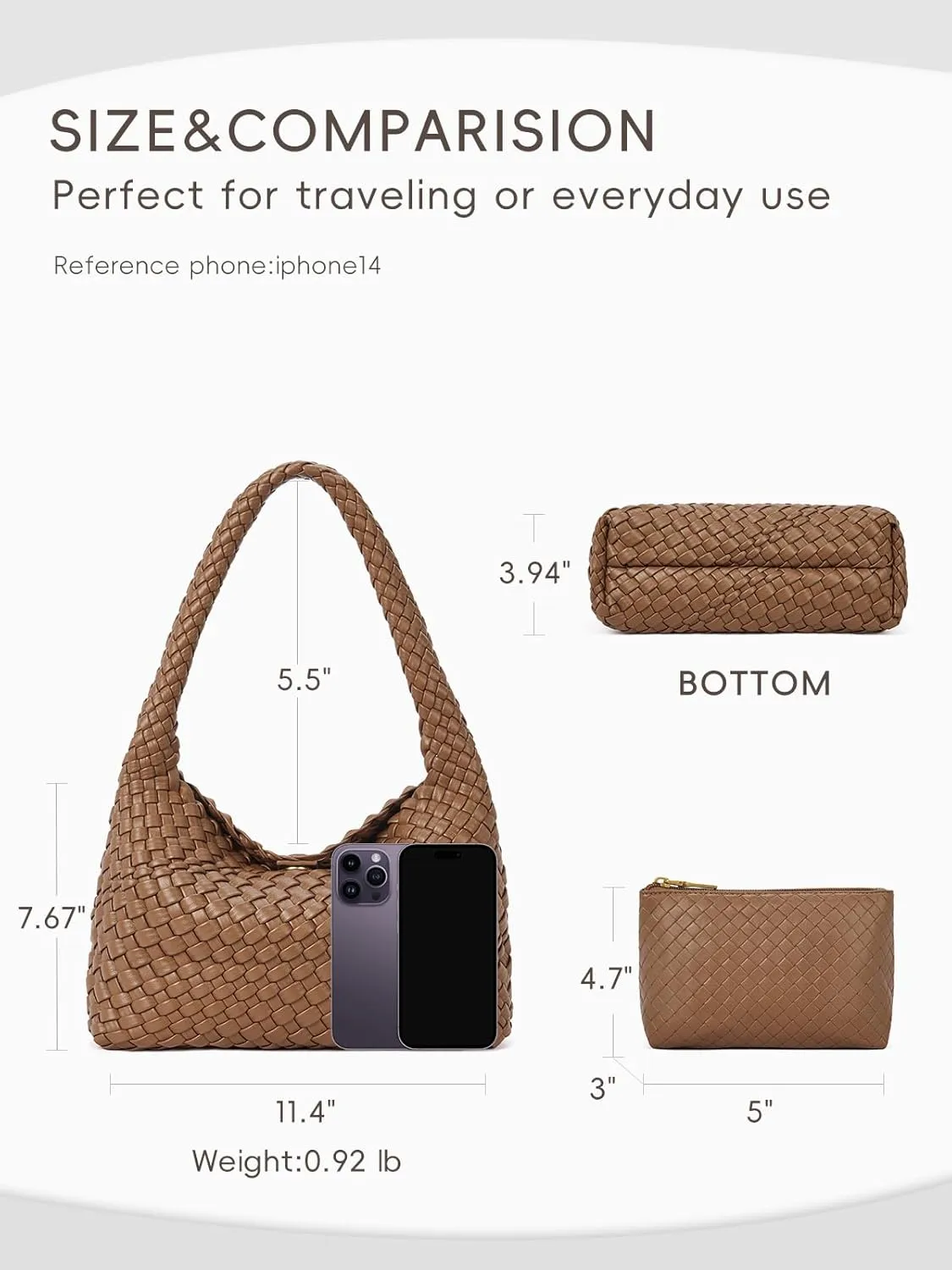 CLUCI Woven Shoulder Bag for Women，Vegan Leather Purse Tote Handbag 2PS