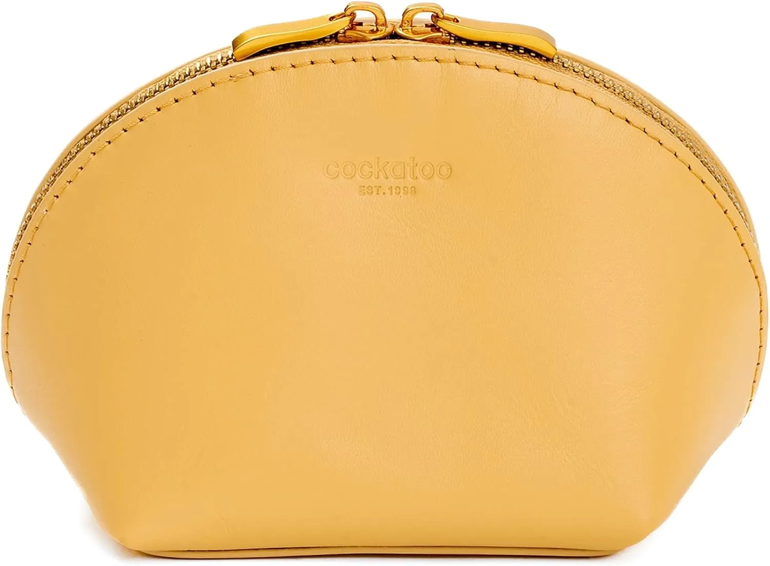 Cockatoo Makeup Bag Small Travel Cosmetic Pouch Genuine Leather Cosmetic Organizer for Women (Yellow Butter)