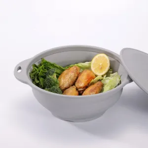 Collapsible Bowl Set 64 oz Collapsible Salad Bowl Collapsible Bowl with Lid Silicone Foldable Bowl Camping Bowl Set (Grey), Large, Gray
