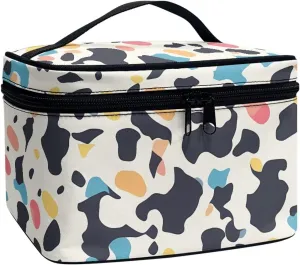 Color Cow Spots Make Up Bags Cosmetic Case for Women, Milk Cow Print Makeup Bag Toiletry Bag with Handle Essential Organizer for Travel-Size