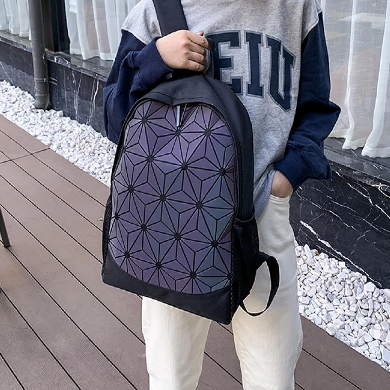 Colorful backpack Creative personality backpack Fashion sports backpack Oversized travel laptop backpack, Argent