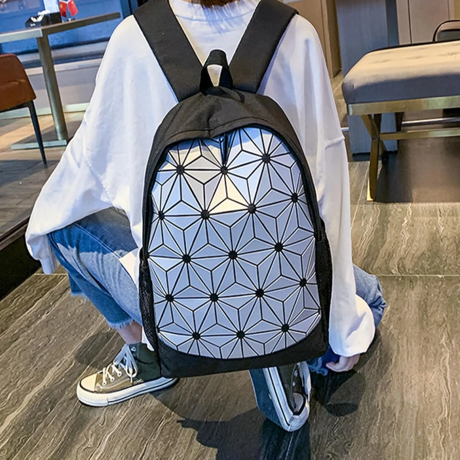 Colorful backpack Creative personality backpack Fashion sports backpack Oversized travel laptop backpack, Argent