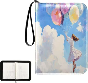 Colorful Balloons Card Holder for Binder 4-Pocket Card Holder Fits 400 Cards for Baseball Card, Football Card