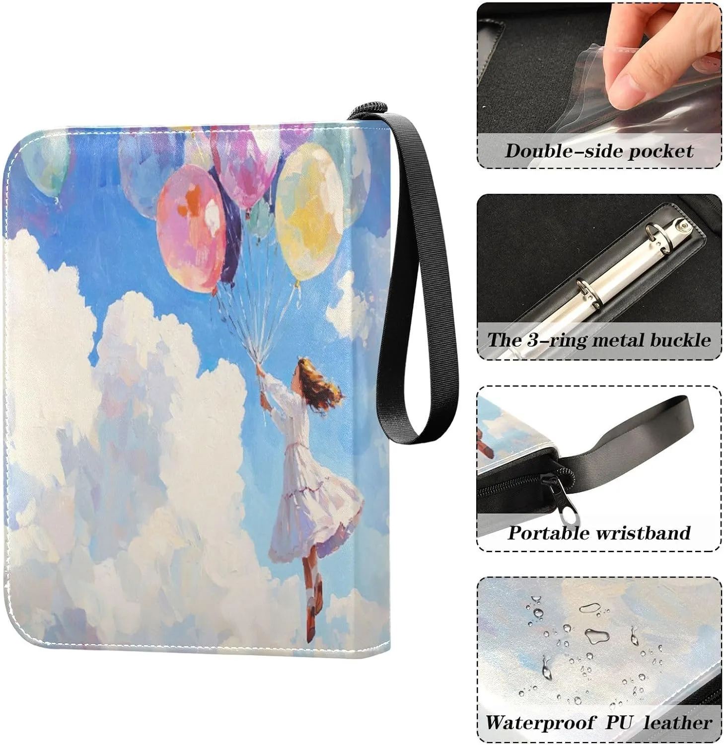 Colorful Balloons Card Holder for Binder 4-Pocket Card Holder Fits 400 Cards for Baseball Card, Football Card